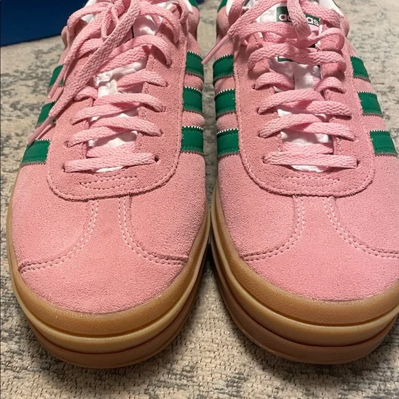 Gazelle Bold: Adidas Women's Pink and Green Gazelle Bold Sneakers - Picture 7 of 11
